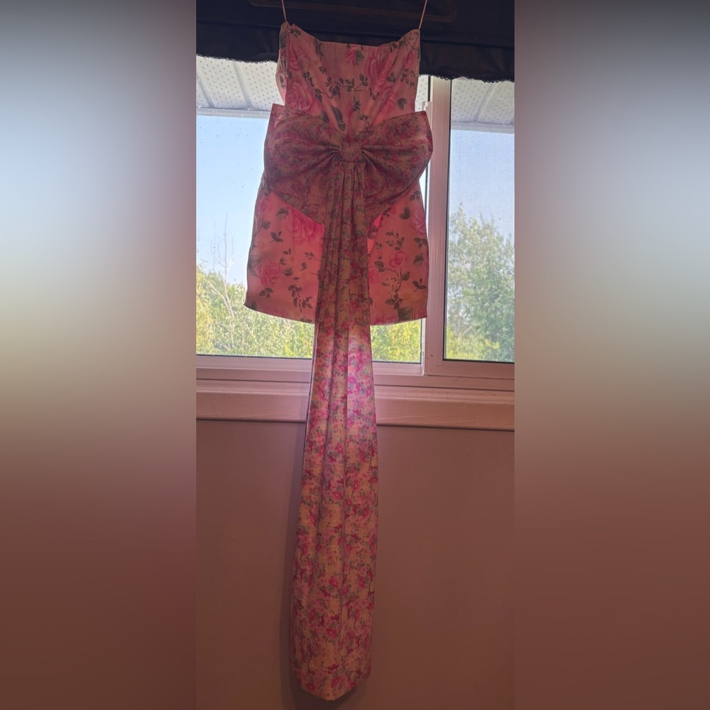 Floral Strapless Mini Dress with Bow